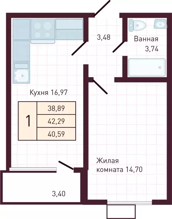1-к кв. Чувашия, Новочебоксарск Советская ул., поз1 (40.59 м) - Фото 1
