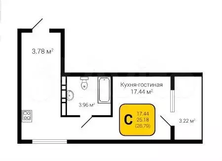 Квартира-студия, 26,8 м, 11/28 эт. - Фото 1