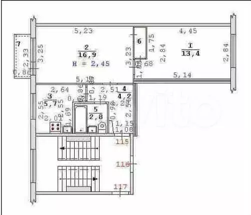 2-к. квартира, 44 м, 5/5 эт. - Фото 0