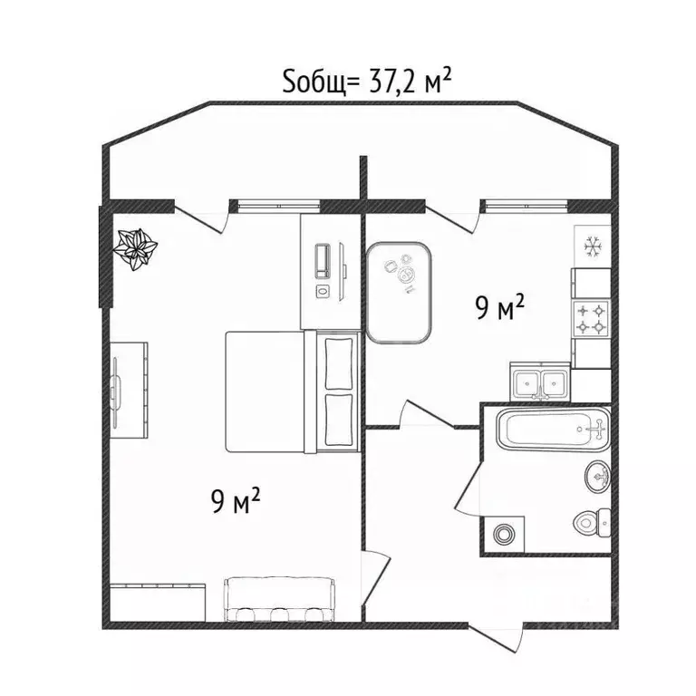 1-к кв. Брянская область, Брянск Флотская ул., 4 (40.1 м) - Фото 2