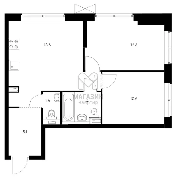 2-комнатная квартира: Санкт-Петербург, Галерный проезд, 1к2 (53.5 м) - Фото 1
