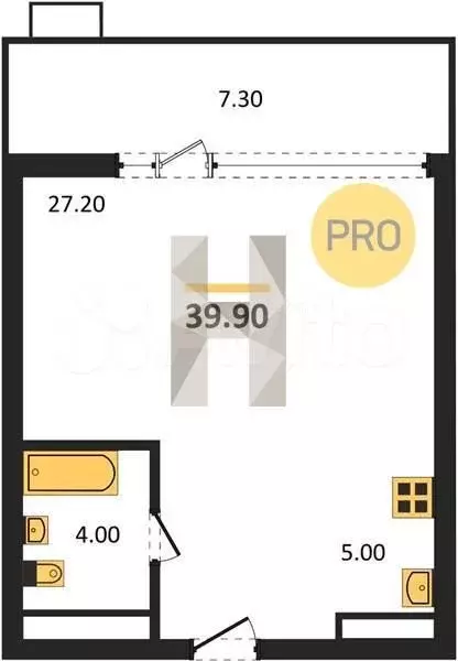 Квартира-студия, 39,9м, 3/15эт. - Фото 1