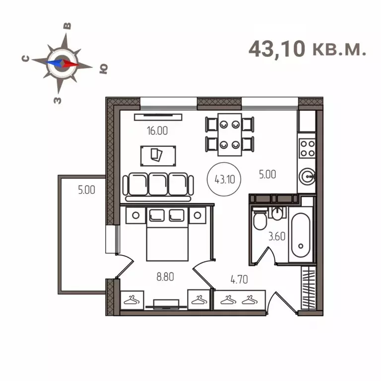 2-к кв. Карелия, Петрозаводск Мичуринская ул., 34 (43.1 м) - Фото 0