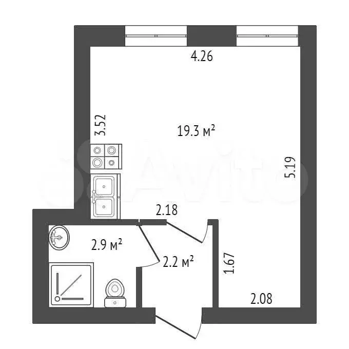 Квартира-студия, 24,4 м, 3/6 эт. - Фото 0