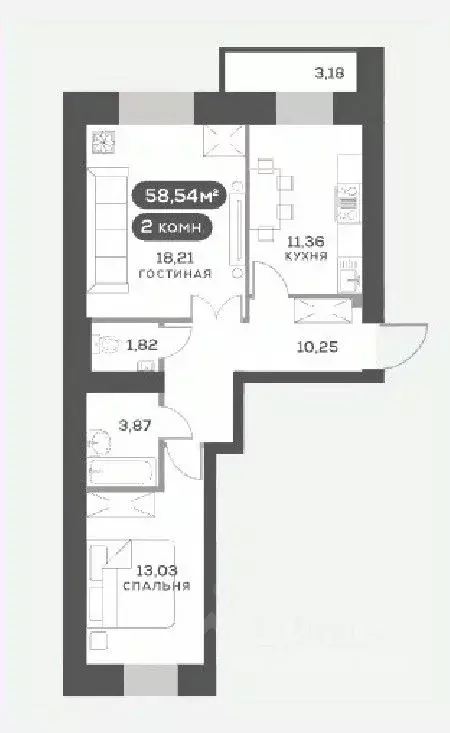 2-к кв. Красноярский край, Красноярск Академгородок мкр,  (58.54 м) - Фото 1
