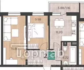 2-к кв. Краснодарский край, Краснодар ул. Командорская, 15 (49.9 м) - Фото 1