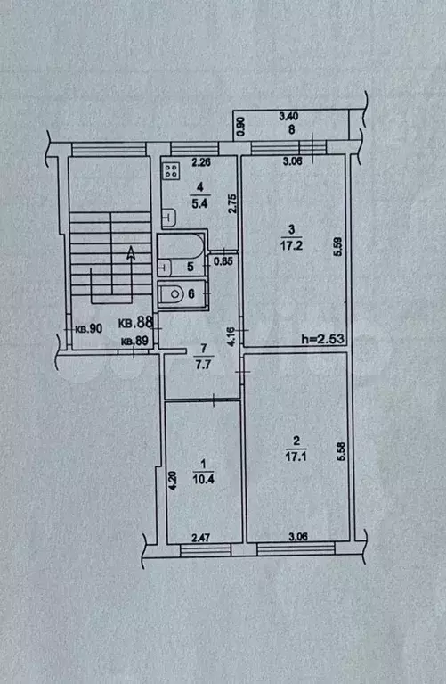 3-к. квартира, 61,9 м, 5/5 эт. - Фото 0