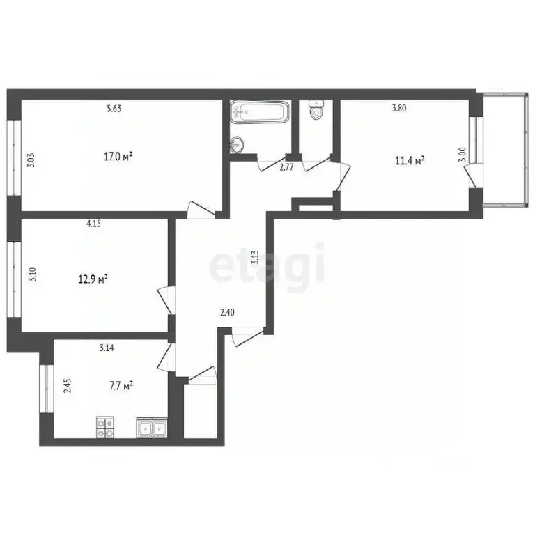 3-к кв. Чувашия, Чебоксары Гражданская ул., 86 (65.9 м) - Фото 1