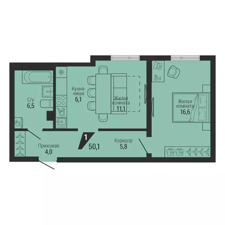 1-к кв. Свердловская область, Екатеринбург Вторчермет жилрайон,  (50.1 ... - Фото 1
