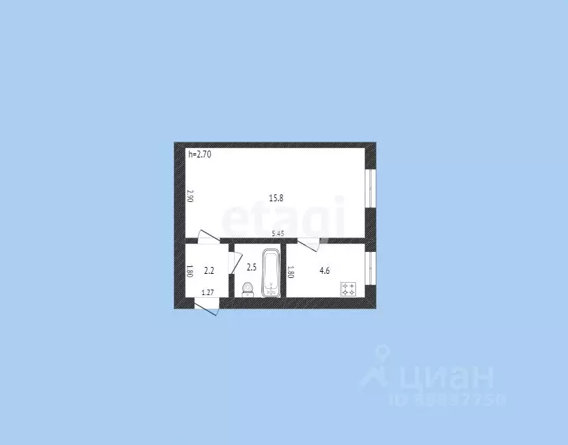 1-к кв. Карачаево-Черкесия, Черкесск пл. Кирова, 3 (25.1 м) - Фото 1