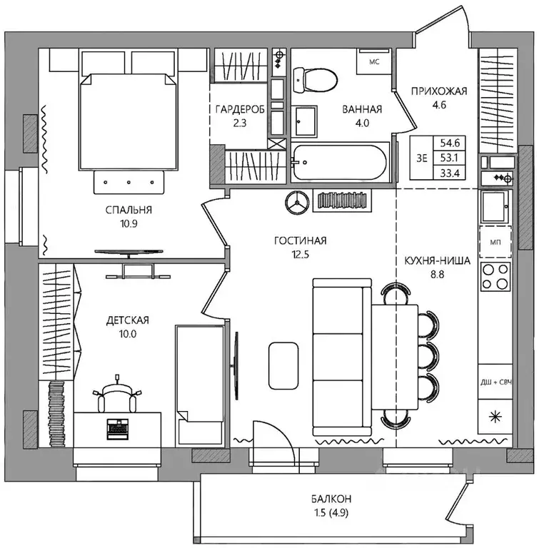 3-к кв. Пермский край, Пермь Самолетная ул., 6 (54.6 м) - Фото 1