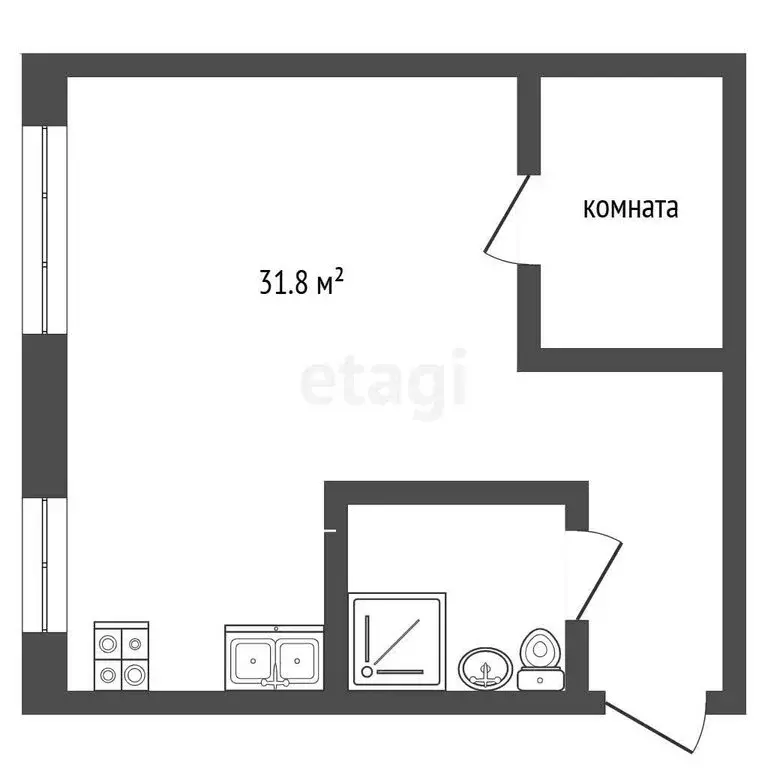 Квартира-студия: Тюмень, улица Орджоникидзе, 1А (31.8 м) - Фото 1