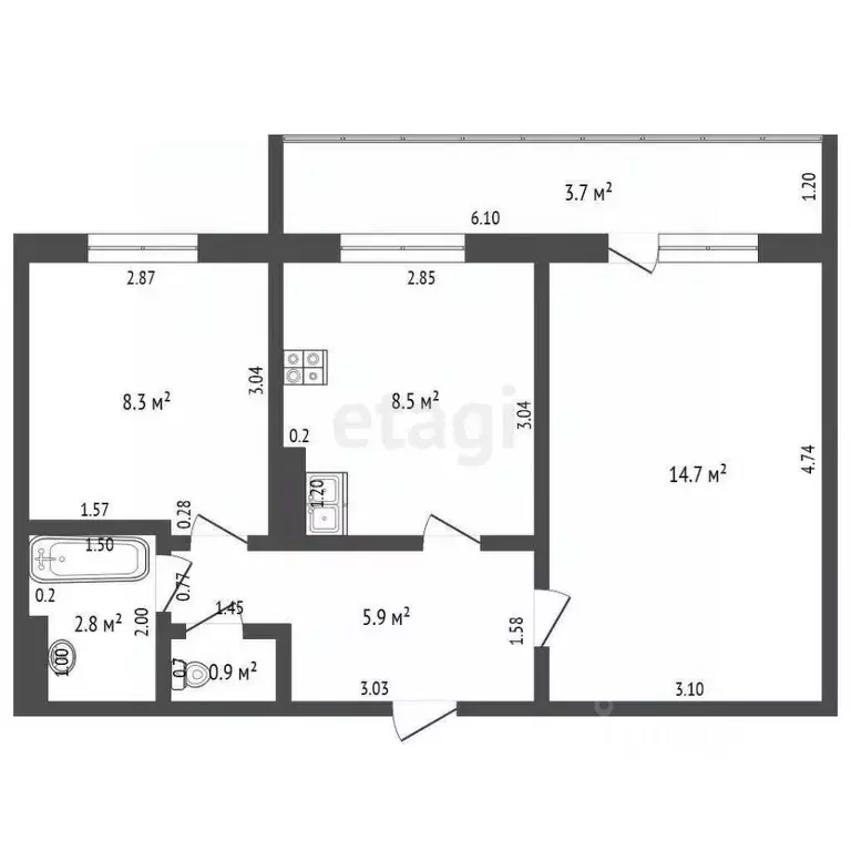 2-к кв. Башкортостан, Стерлитамакский район, с. Наумовка ул. Ленина, ... - Фото 2