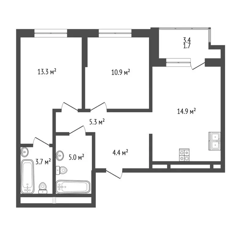 2-комнатная квартира: Тюмень, Ленинский округ (60.9 м) - Фото 0