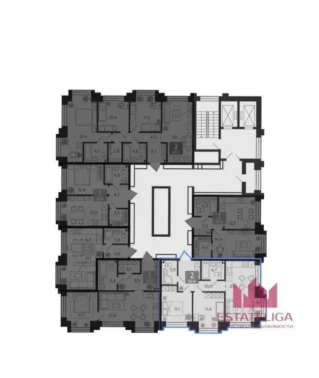 2-к кв. Москва 1-я оч., Шагал жилой комплекс, к13 (62.6 м) - Фото 2