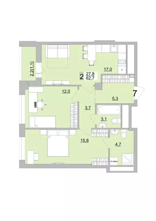 2-комнатная квартира: Екатеринбург, Черкасская улица, 5к3 (62.7 м) - Фото 0