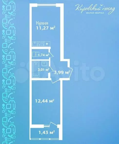 1-к. квартира, 33,9м, 1/9эт. - Фото 0