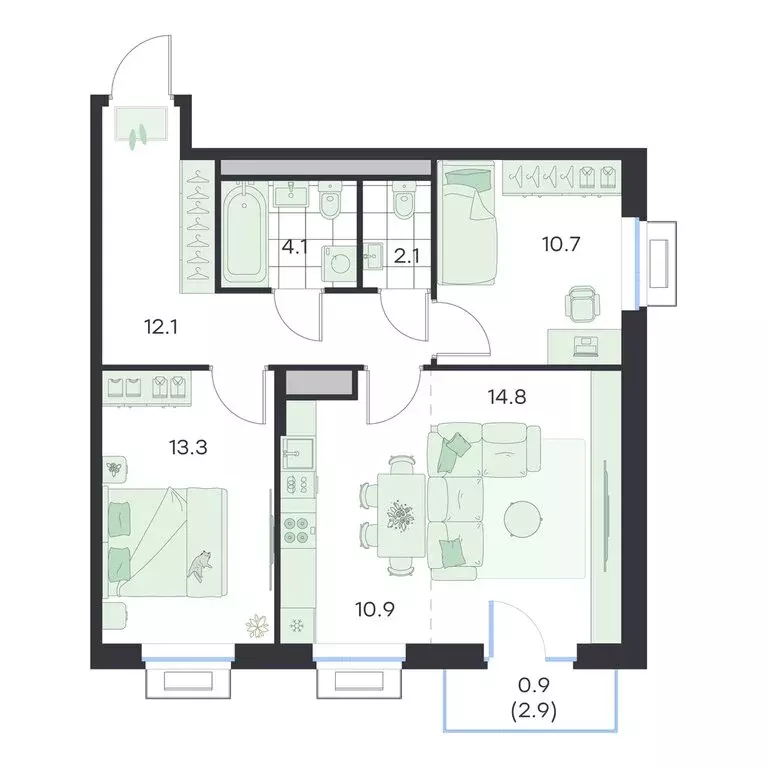 3-комнатная квартира: Раменское, ЖК G3 Михалевич (68.9 м) - Фото 1