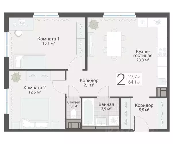 2-к кв. Санкт-Петербург Актерский проезд, 2к2 (64.1 м) - Фото 1