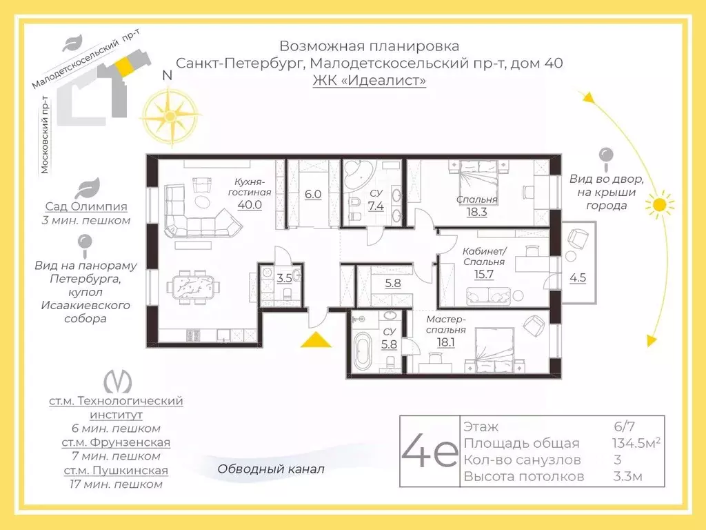 4-к кв. Санкт-Петербург Малодетскосельский просп., 40 (134.5 м) - Фото 2