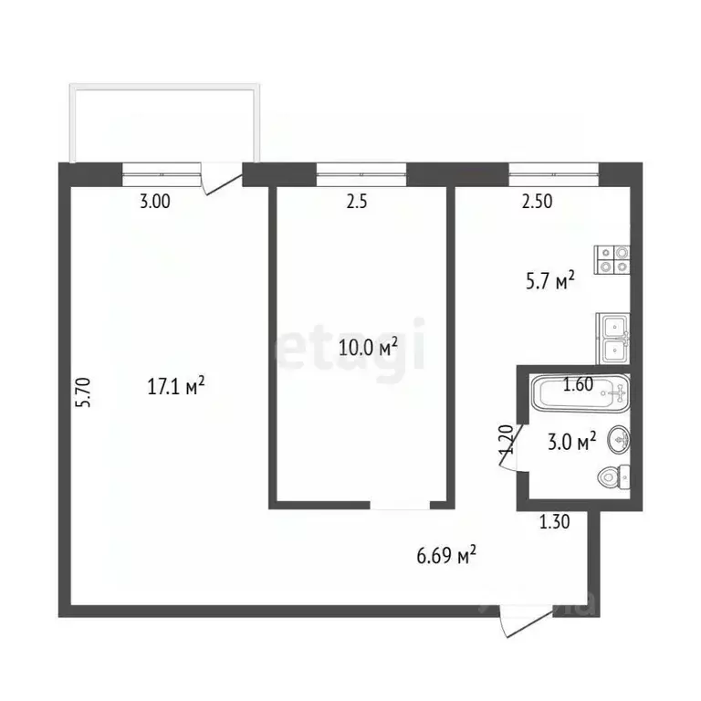 2-к кв. Томская область, Томск ул. Елизаровых, 39/1 (43.3 м) - Фото 2