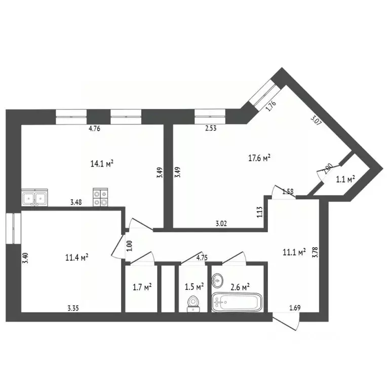 2-к кв. Тюменская область, Тюмень ул. Республики, 204к14 (61.1 м) - Фото 2