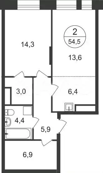 2-к. квартира, 54,5 м, 15/22 эт. - Фото 0