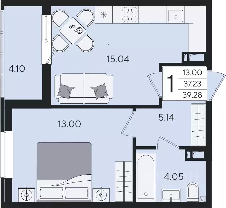1-к кв. Краснодарский край, Краснодар  (39.28 м) - Фото 2