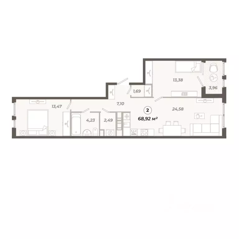2-к кв. Санкт-Петербург ул. Коли Томчака, 21Д (68.92 м) - Фото 0
