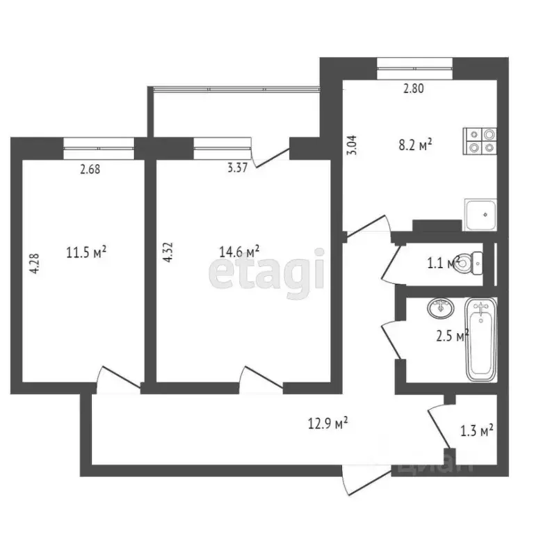 2-к кв. Коми, Усинск Комсомольская ул., 7 (51.3 м) - Фото 1