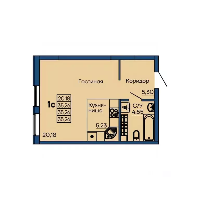 Студия Свердловская область, Екатеринбург ул. Библиотечная, 38 (35.26 ... - Фото 1