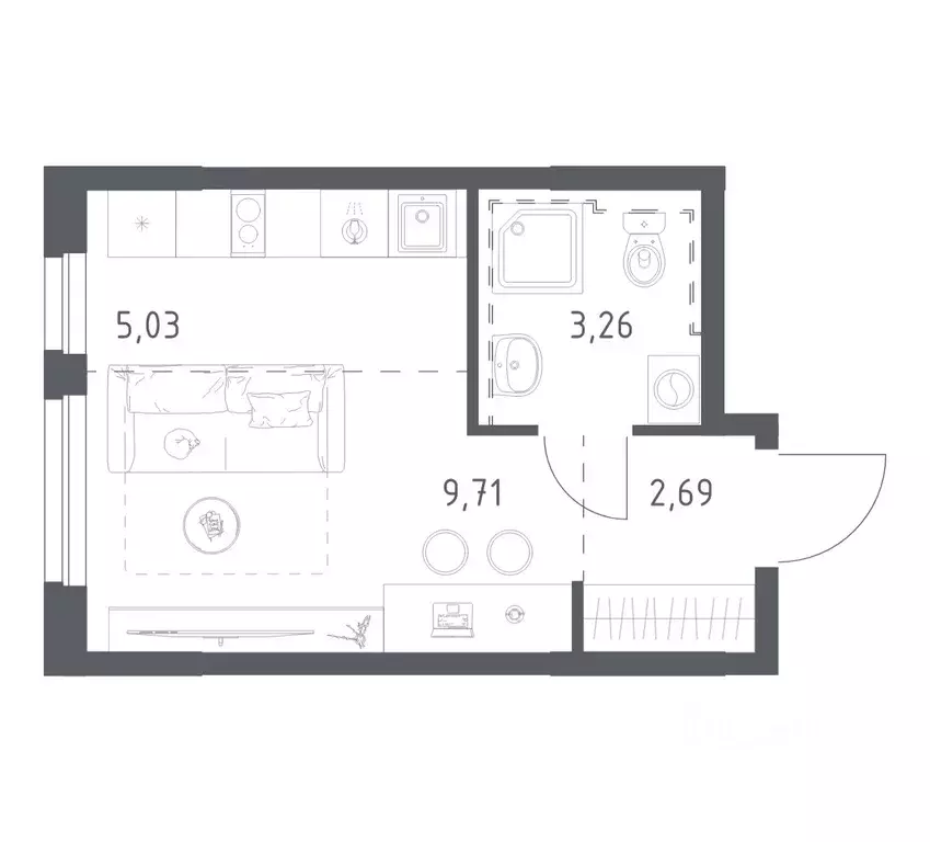 Студия Башкортостан, Уфа ул. Рашита Манурова (20.69 м) - Фото 1