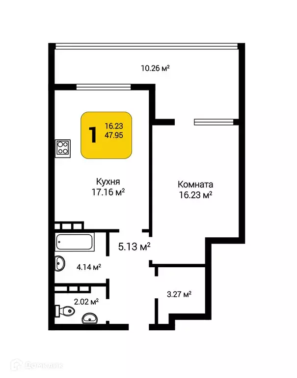 Продаётся 1-к квартира, 51.03 м - Фото 0