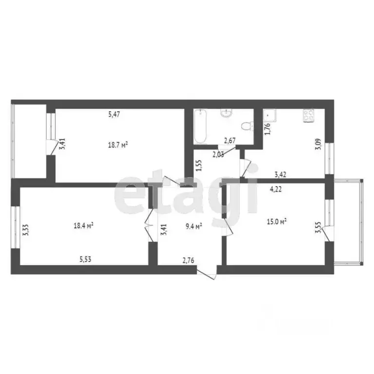 3-к кв. Тюменская область, Тюмень ул. Салтыкова-Щедрина, 34 (78.1 м) - Фото 2