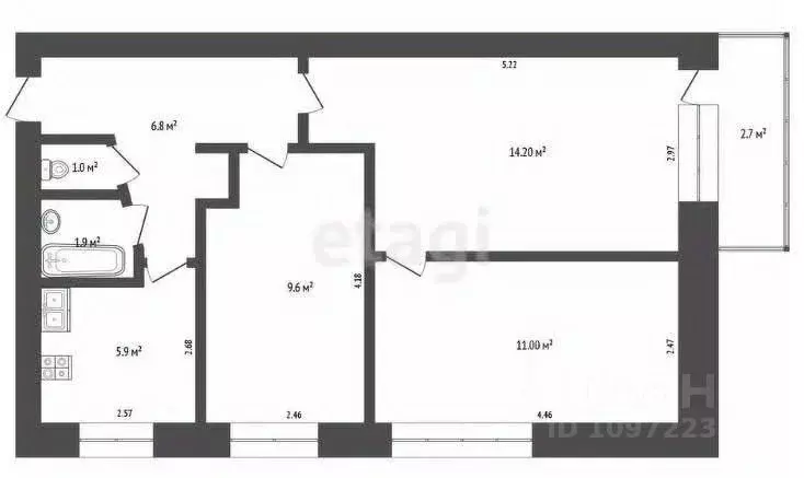 3-к кв. Башкортостан, Стерлитамак ул. Курчатова, 40 (50.6 м) - Фото 1