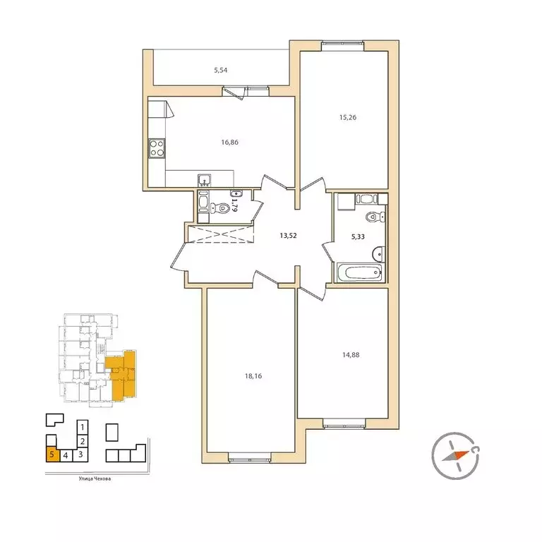 3-комнатная квартира: Гатчина, улица Чехова, 41 (89.4 м) - Фото 0