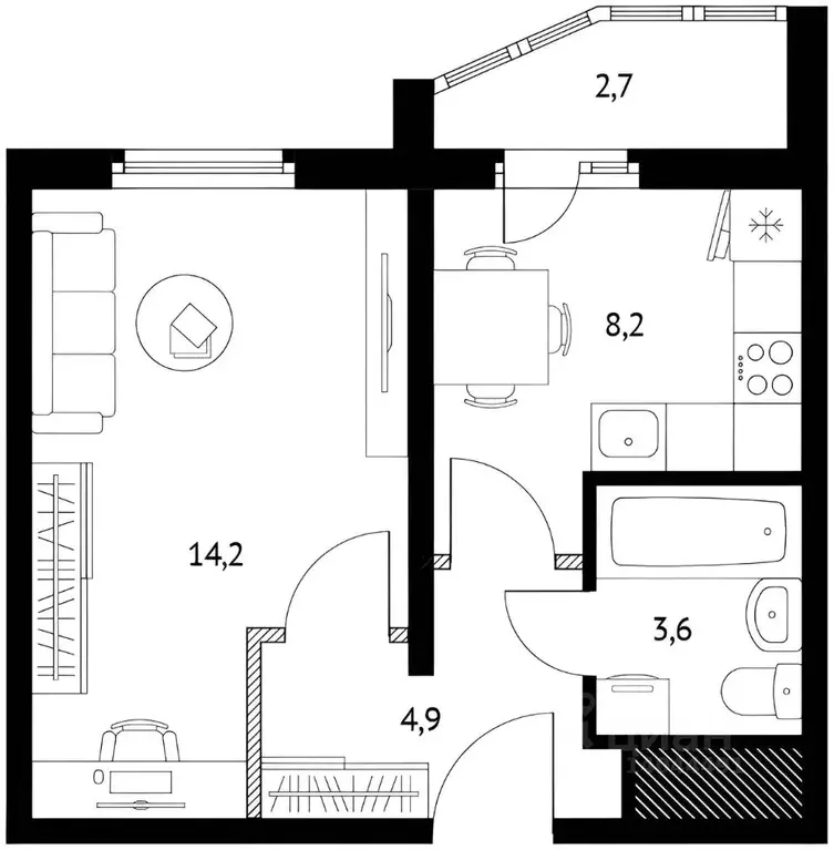 1-к кв. Ростовская область, Ростов-на-Дону ул. Ткачева, 28 (30.9 м) - Фото 2