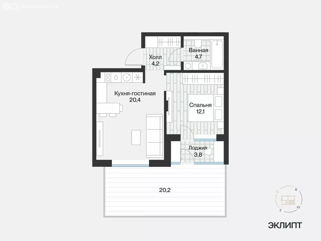 1-комнатная квартира: Тюмень, улица Игоря Комиссарова, 5 (43.19 м) - Фото 1