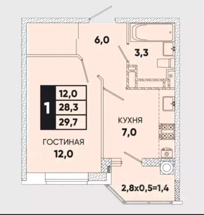 1-к кв. Ростовская область, Ростов-на-Дону ул. Берберовская, 24 (29.0 ... - Фото 0