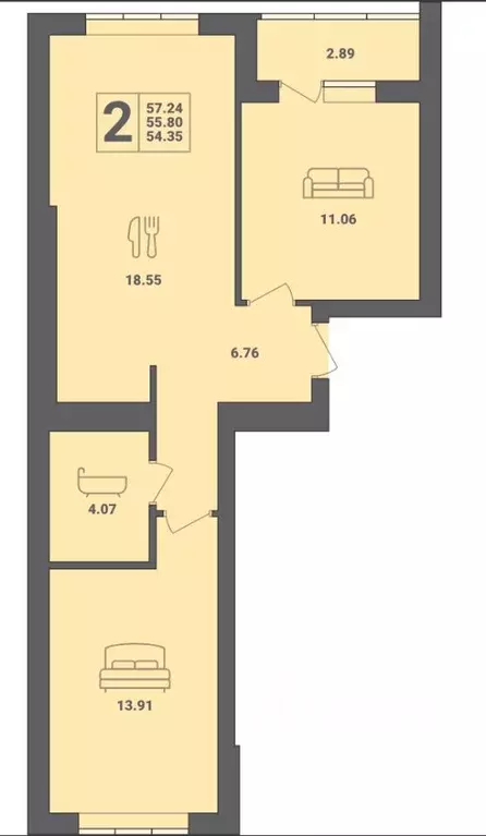 2-к кв. Калининградская область, Пионерский ул. Гептнера, 21 (57.24 м) - Фото 1