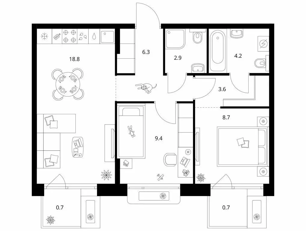 2-комнатная квартира: Казань, ЖК Сиберово, 3 (55.3 м) - Фото 1
