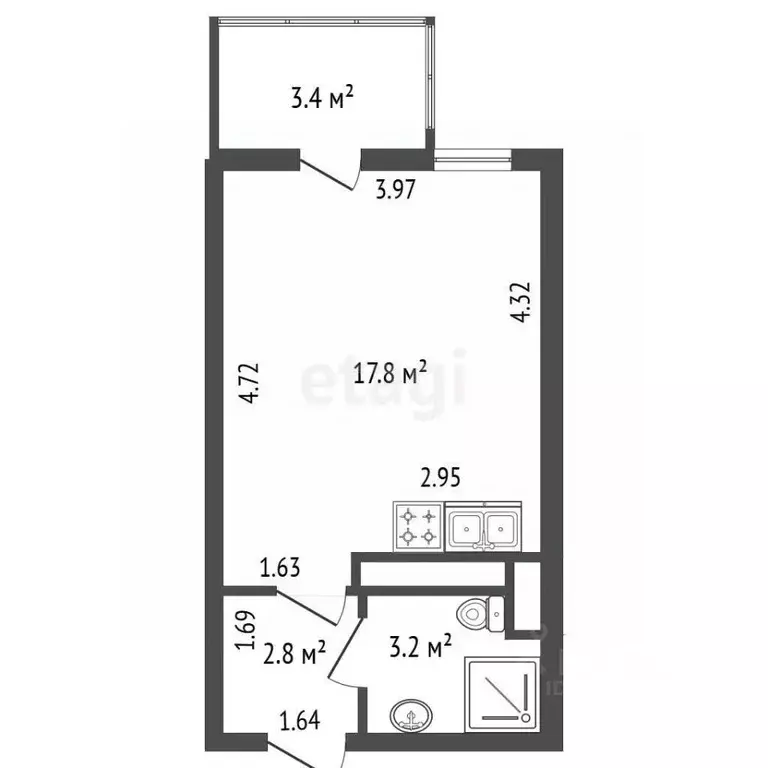 Студия Санкт-Петербург аллея Арцеуловская, 21 (24.8 м) - Фото 1