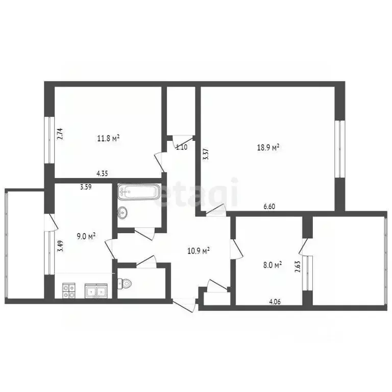 3-к кв. Крым, Симферополь ул. Трубаченко (69.6 м) - Фото 2