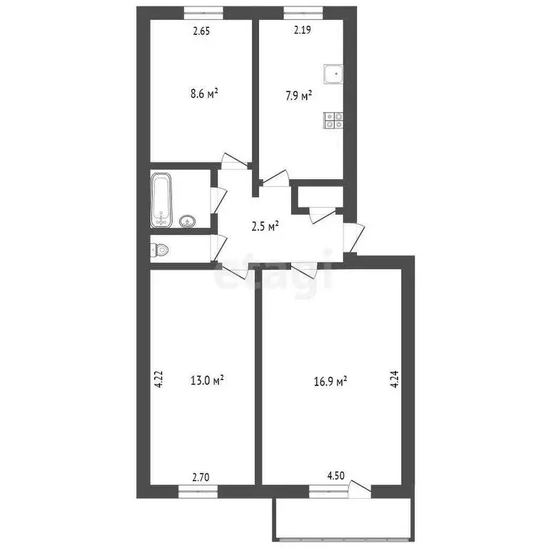 3-комнатная квартира: Ишим, улица Карла Маркса, 24 (58.3 м) - Фото 0