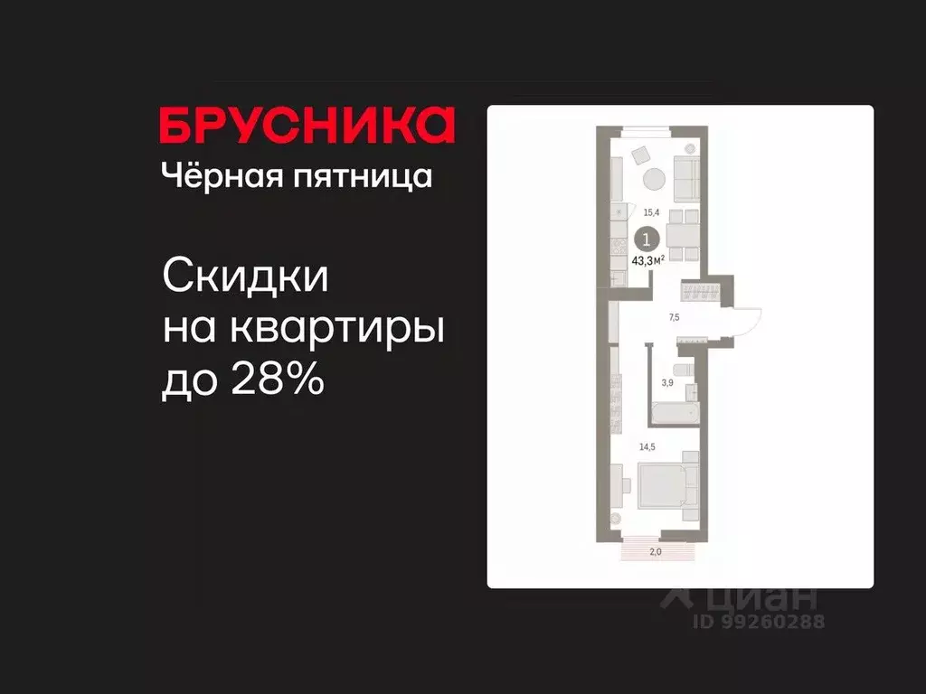 1-к кв. Свердловская область, Екатеринбург Академический мкр, 19-й ... - Фото 1
