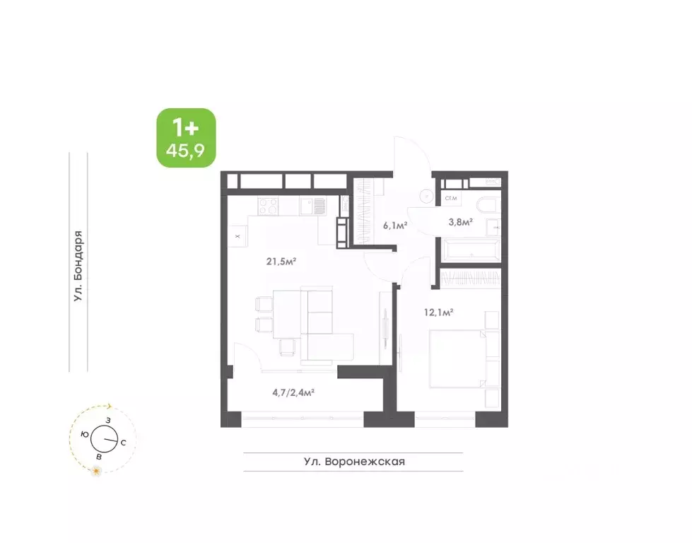 1-к кв. Хабаровский край, Хабаровск Воронежский Бульвар жилой комплекс ... - Фото 0