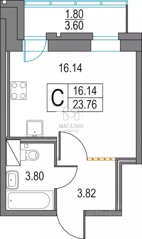 Студия Санкт-Петербург Коломяжский просп., 13 (25.56 м) - Фото 0