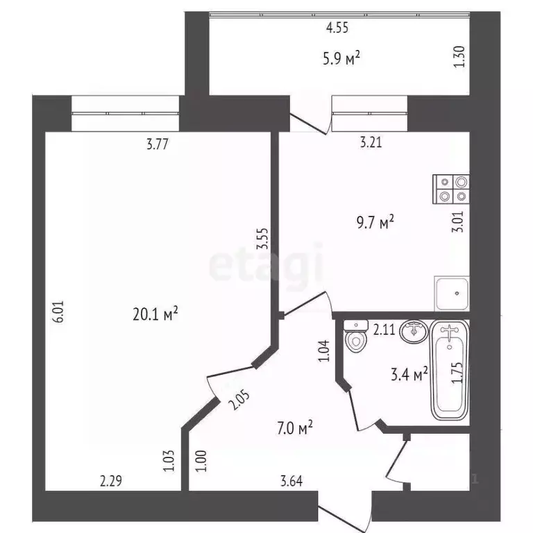 1-к кв. Ростовская область, Аксай ул. Платова, 83 (41.0 м) - Фото 1