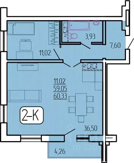 2-к кв. Бурятия, Улан-Удэ 129-й мкр,  (60.33 м) - Фото 1