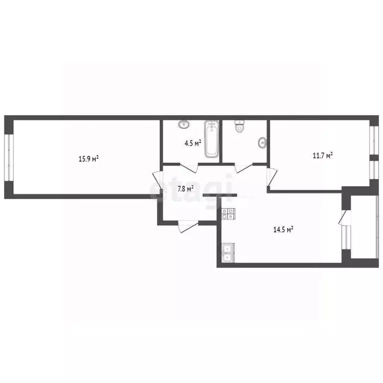 2-к кв. Тюменская область, Тюмень Полевая ул., 117к4 (60.6 м) - Фото 1